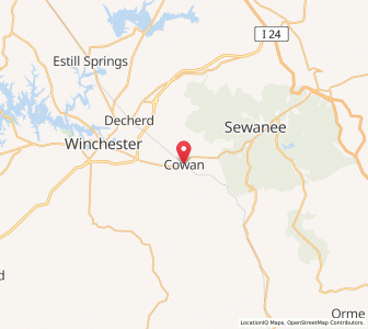 Map of Cowan, Tennessee