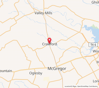 Map of Crawford, Texas