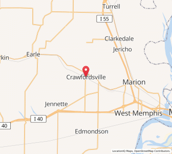 Map of Crawfordsville, Arkansas