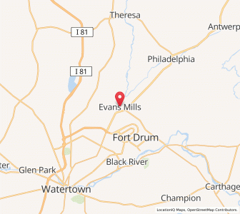 Map of Evans Mills, New York