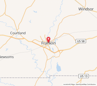 Map of Franklin, Virginia