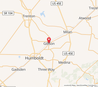 Map of Gibson, Tennessee