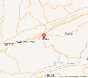 Map of Harlan, Kentucky