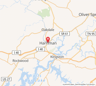 Map of Harriman, Tennessee