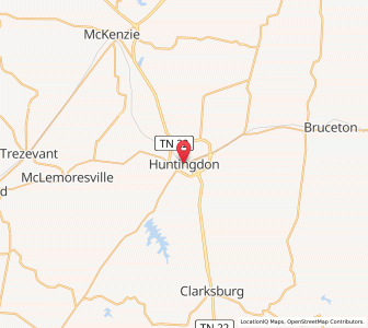 Map of Huntingdon, Tennessee