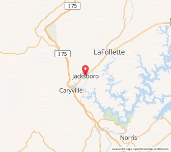 Map of Jacksboro, Tennessee