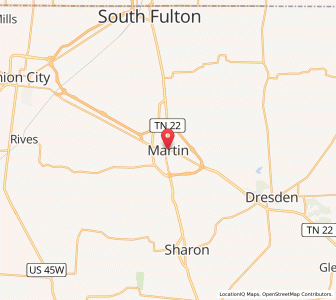 Map of Martin, Tennessee