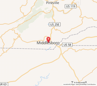 Map of Middlesboro, Kentucky