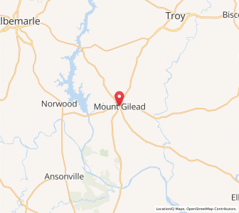 Map of Mount Gilead, North Carolina