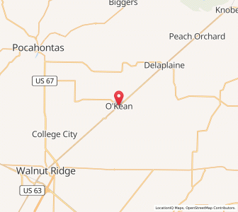 Map of O'Kean, Arkansas