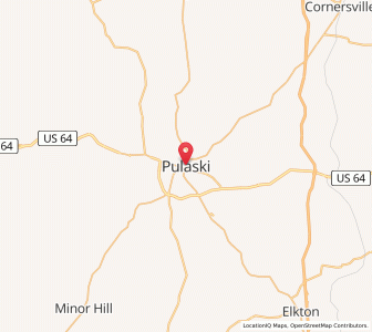 Map of Pulaski, Tennessee
