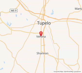 Map of Verona, Mississippi