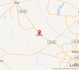 Map of Wells, Texas