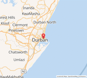 Map of Durban, KwaZulu-Natal
