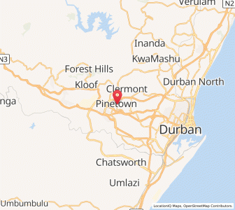 Map of Pinetown, KwaZulu-Natal